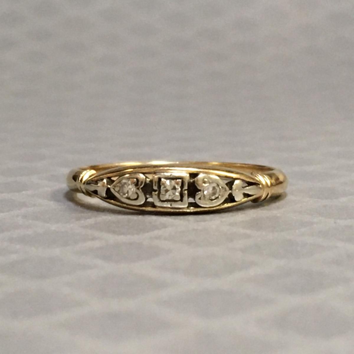 Preowned Yellow and White Gold Single Cut Diamond Ring