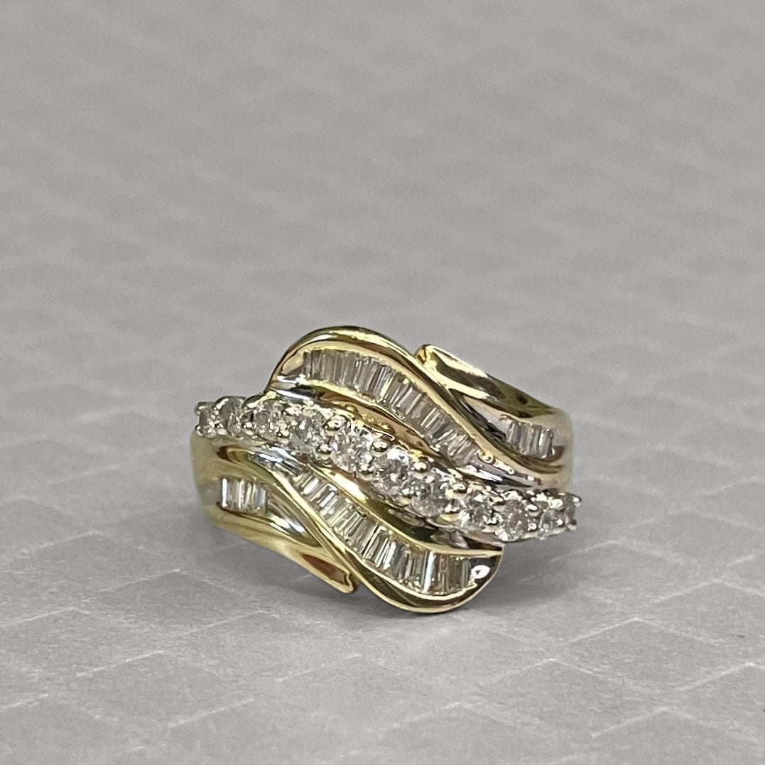 Preowned Yellow Gold Round and Baguette Diamond Ring