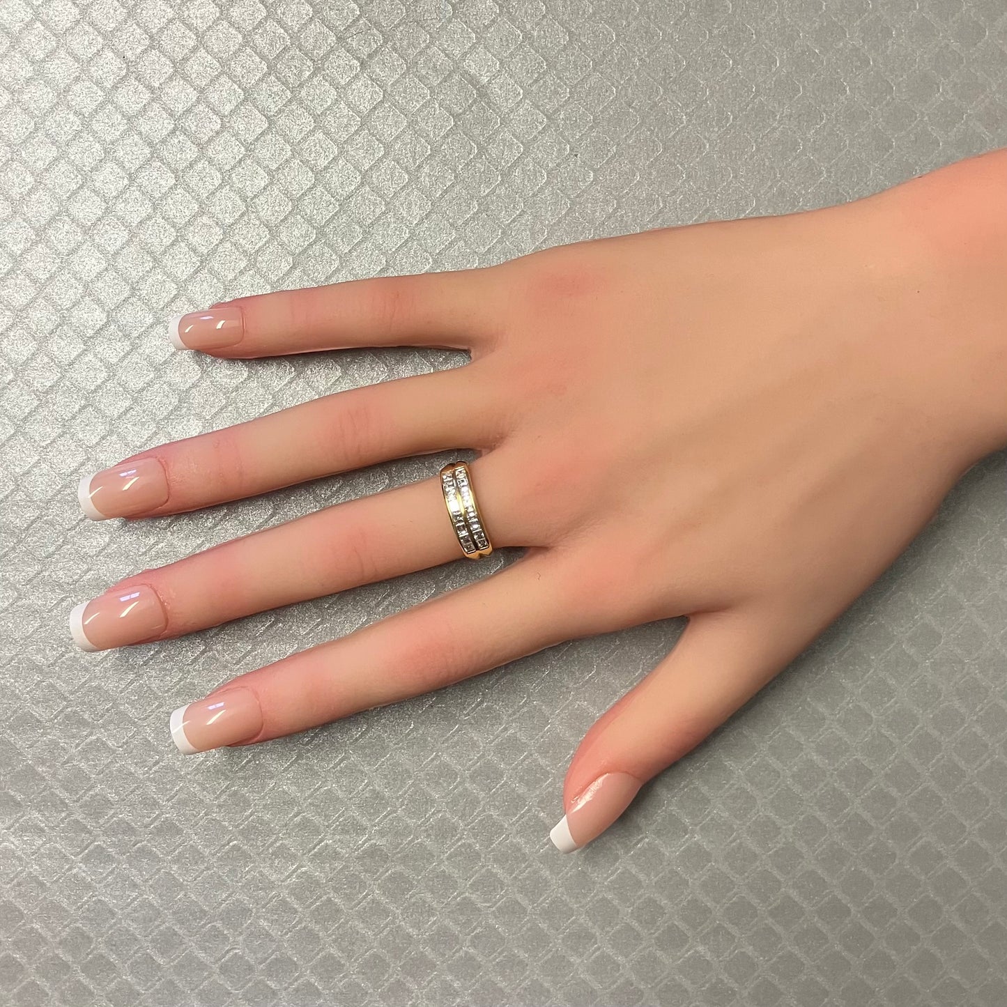 Preowned Yellow Gold and Two Row Square Diamond Ring