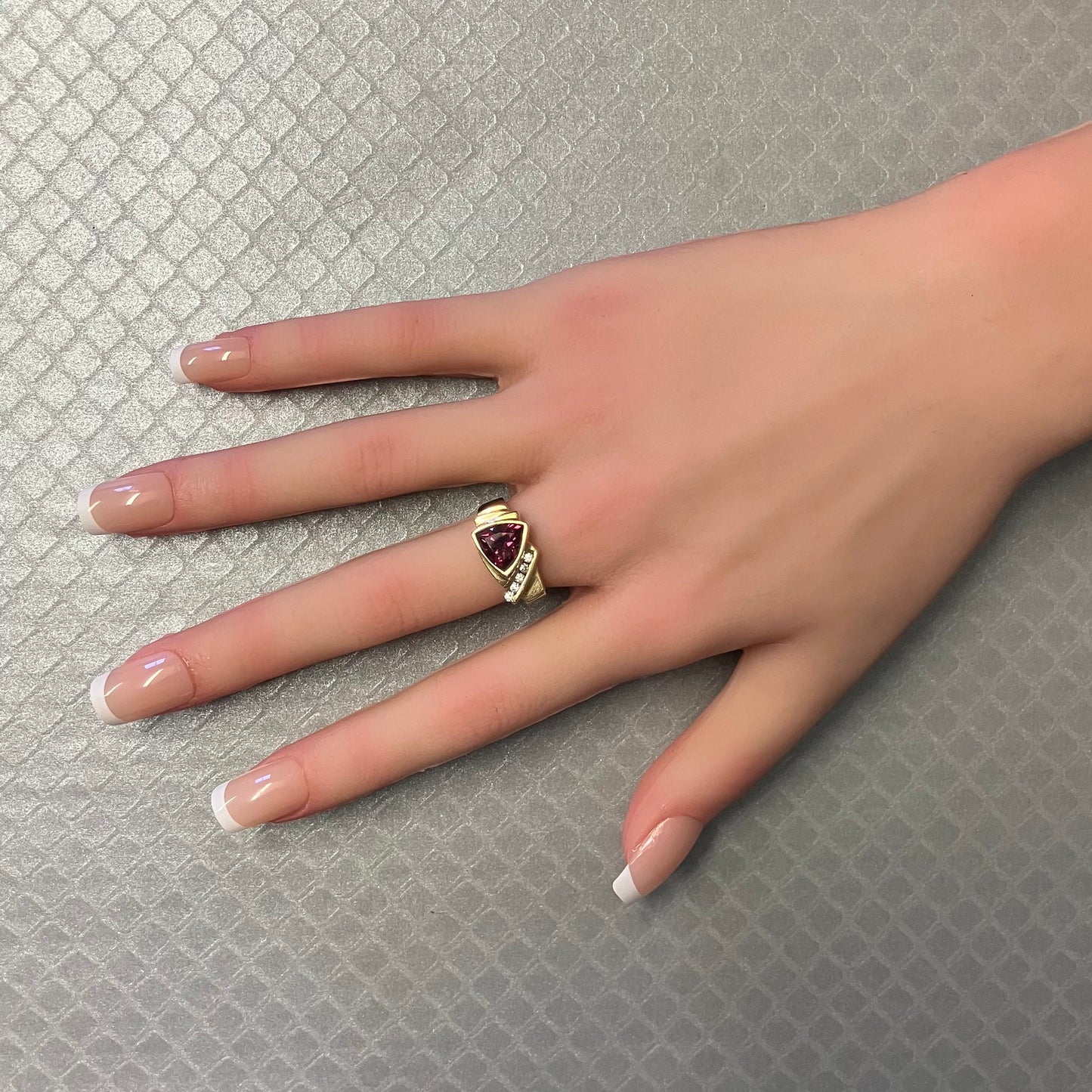 Preowned Yellow Gold Rhodolite Garnet and Diamond Ring