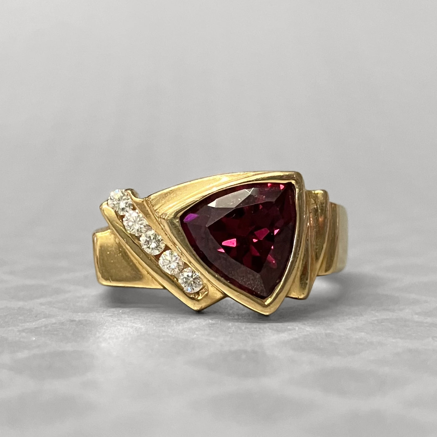 Preowned Yellow Gold Rhodolite Garnet and Diamond Ring