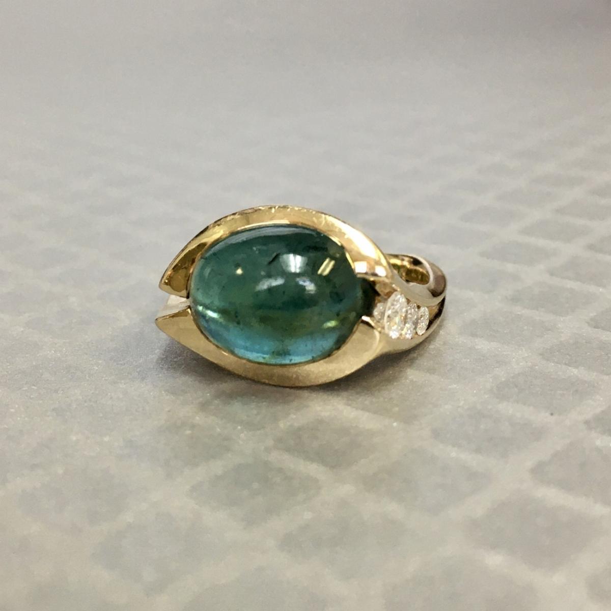 Preowned Yellow Gold Indicolite Tourmaline and Diamond Ring