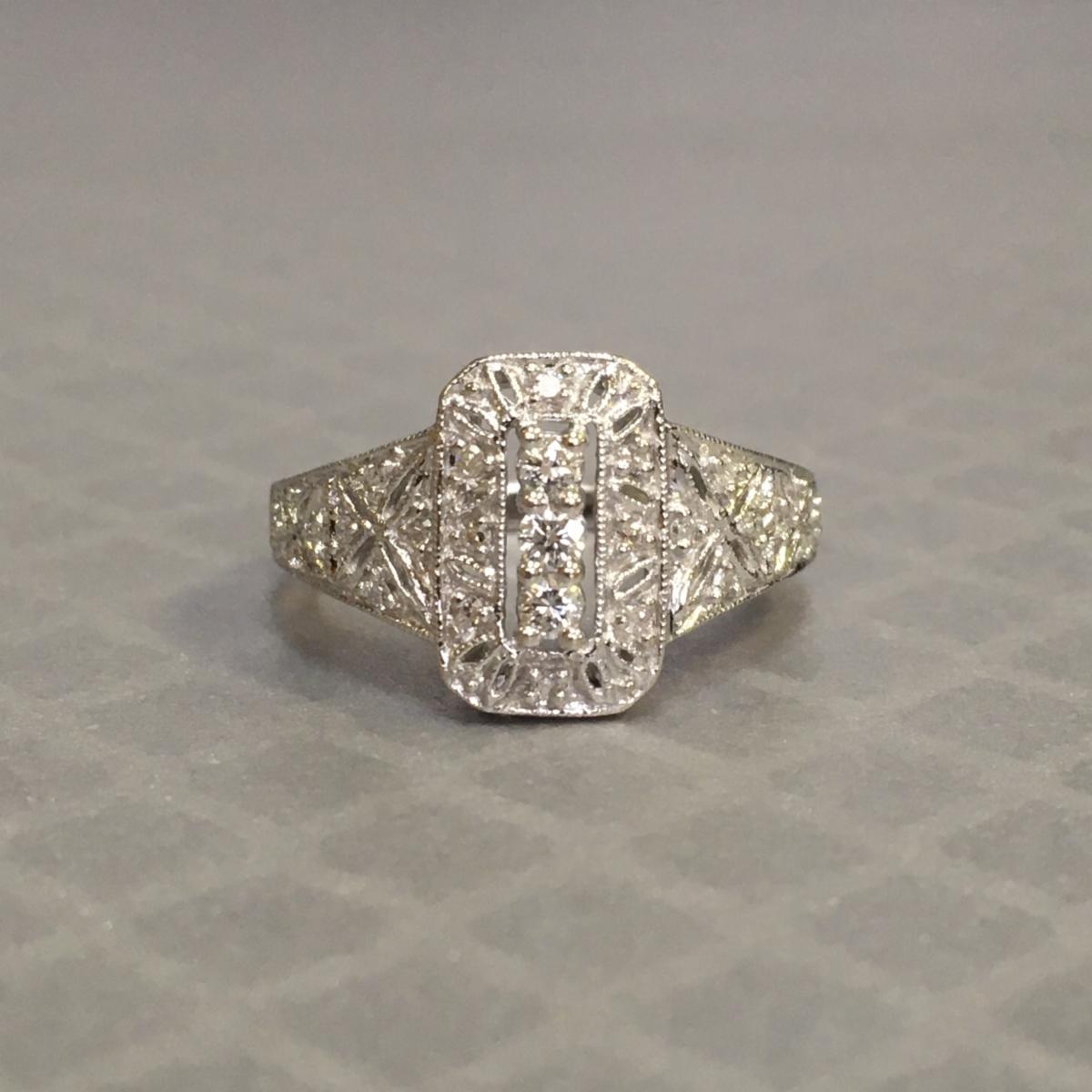 Preowned White Gold and Diamond Art Deco Reproduction Ring