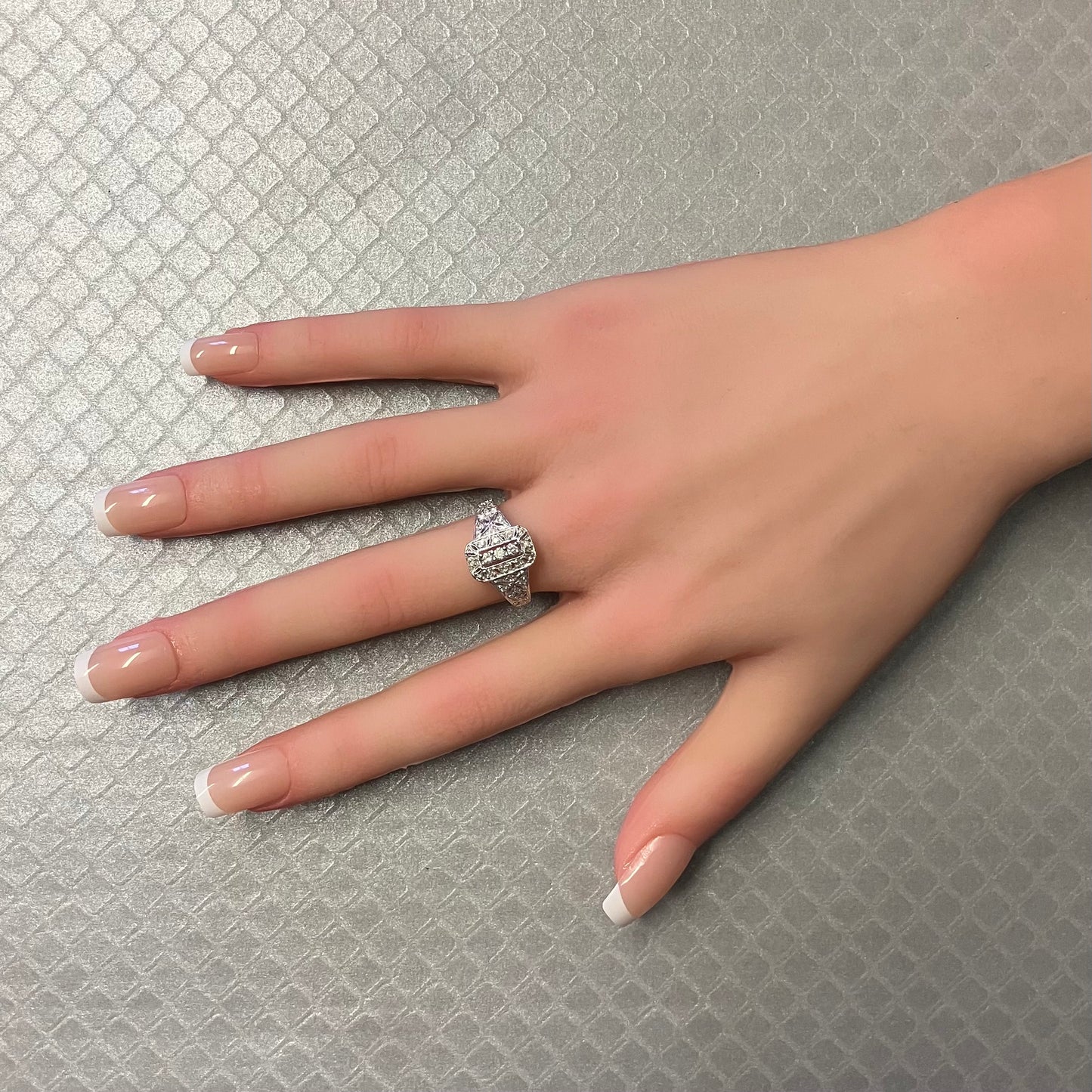 Preowned White Gold and Diamond Art Deco Reproduction Ring