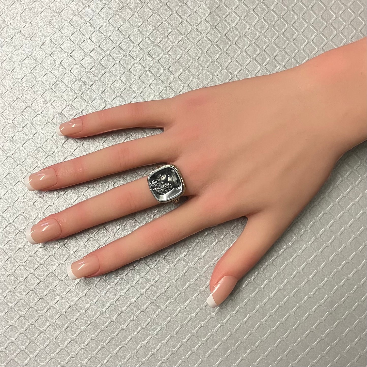 Preowned White Gold and Hematite Roman Ring
