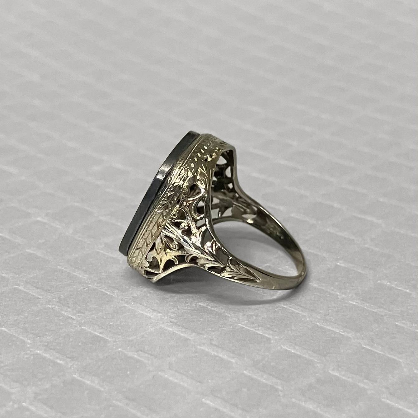Preowned White Gold and Hematite Roman Ring