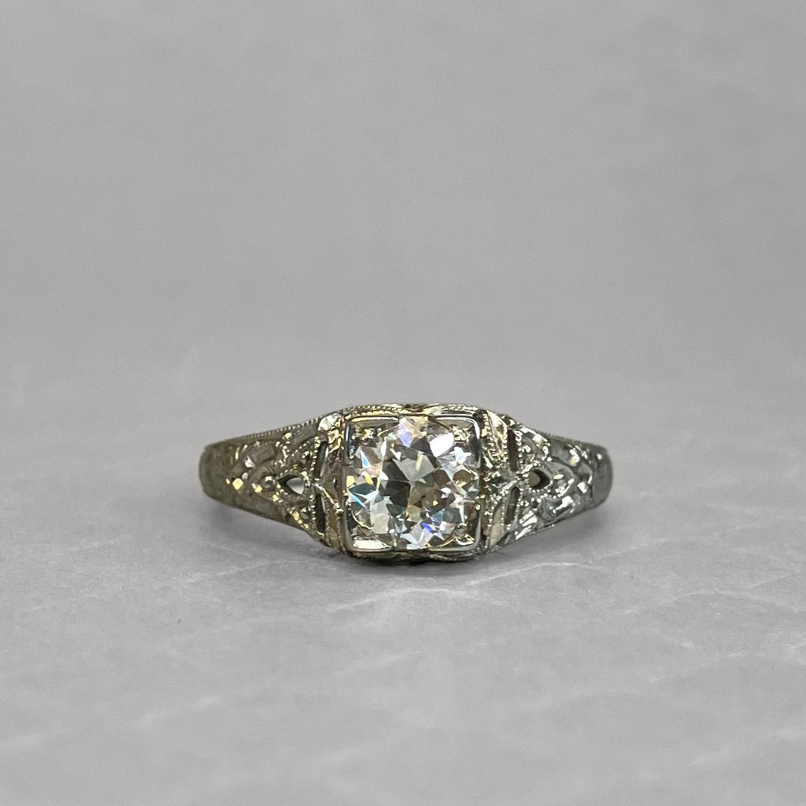 Preowned White Gold and Transition Cut Diamond Engagement Ring