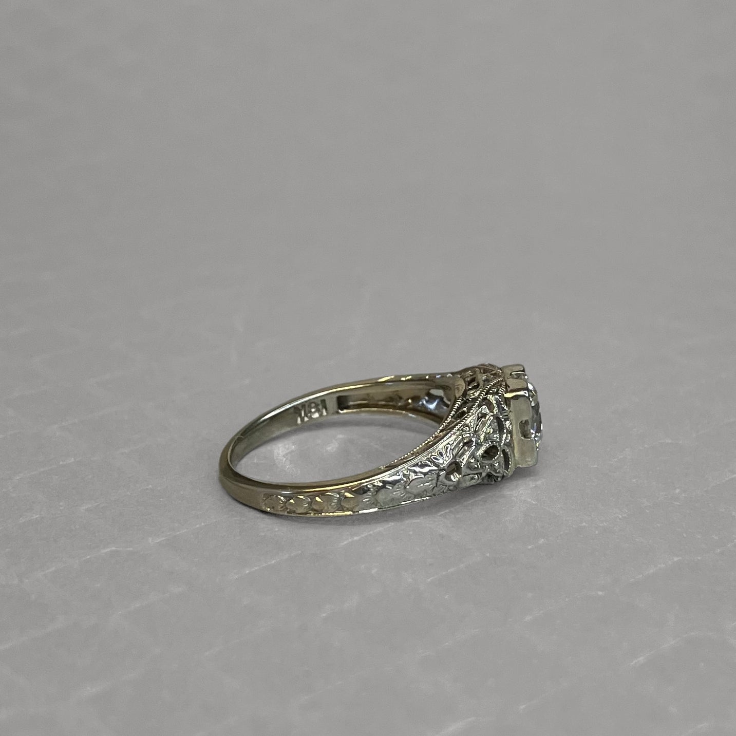 Preowned White Gold and Transition Cut Diamond Engagement Ring