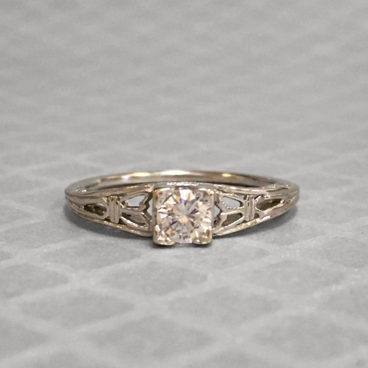 Preowned White Gold and Transition Cut Diamond Cut-Out Ring
