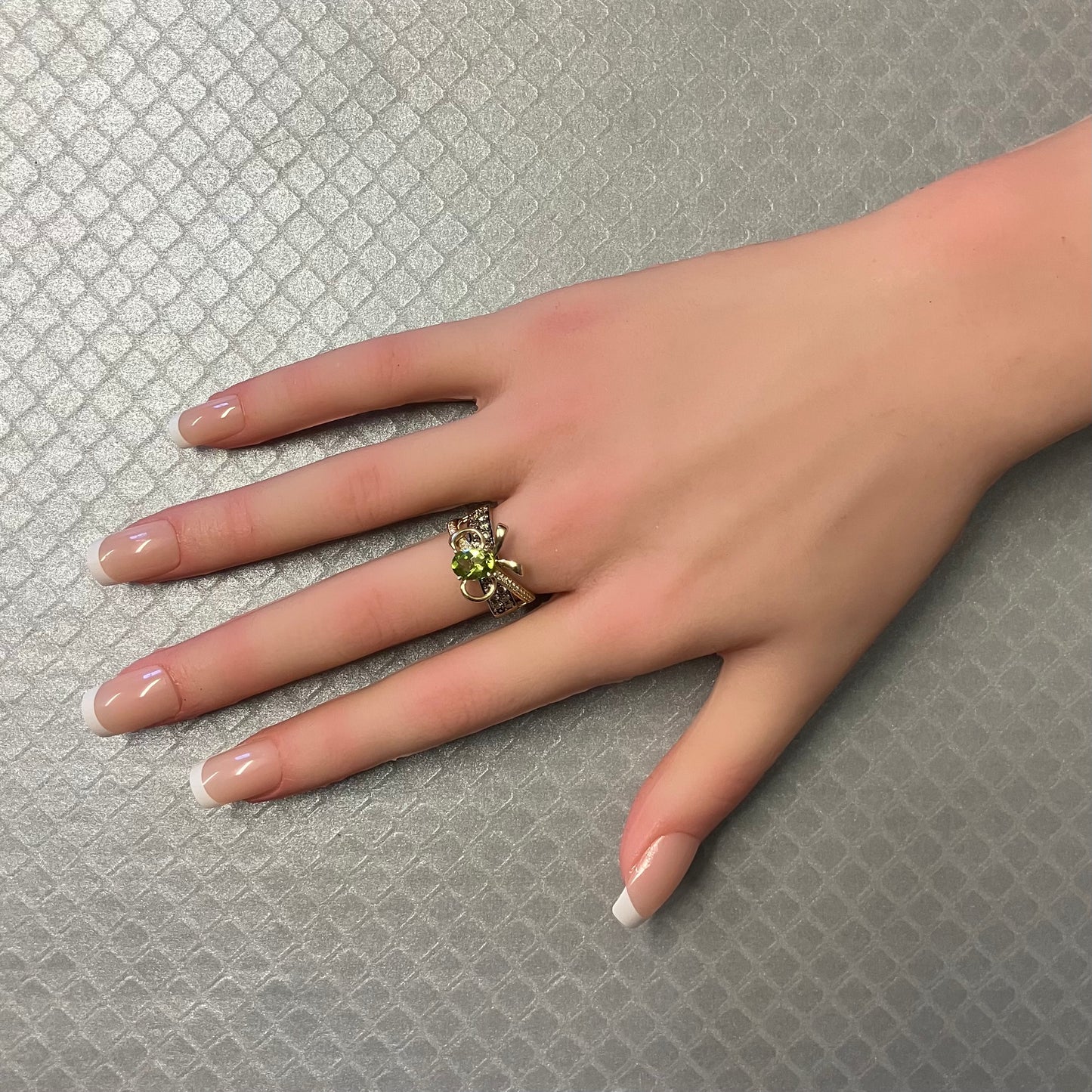 Preowned Yellow Gold Peridot, White and Chocolate Diamond Le Vian Bow Ring