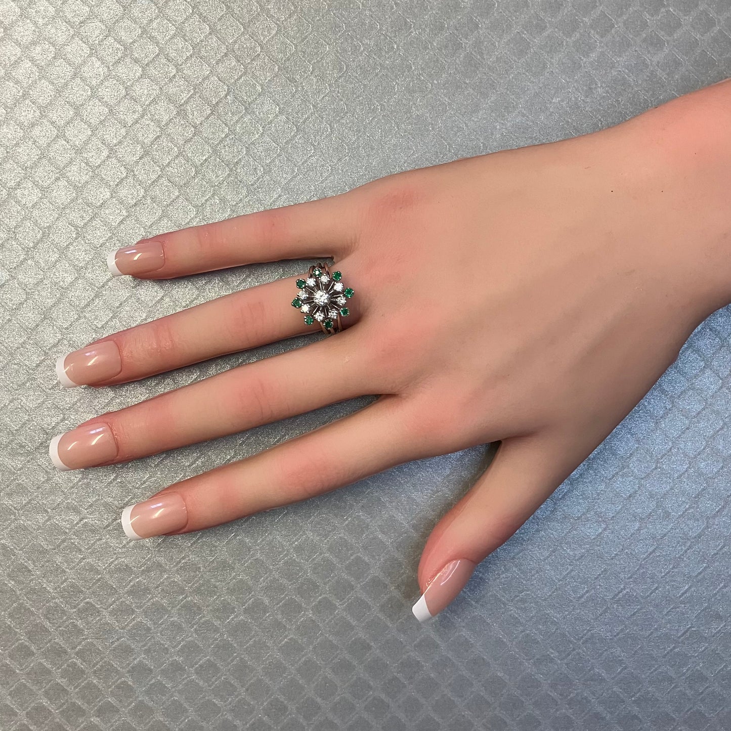 Preowned White Gold Diamond and Emerald Ring