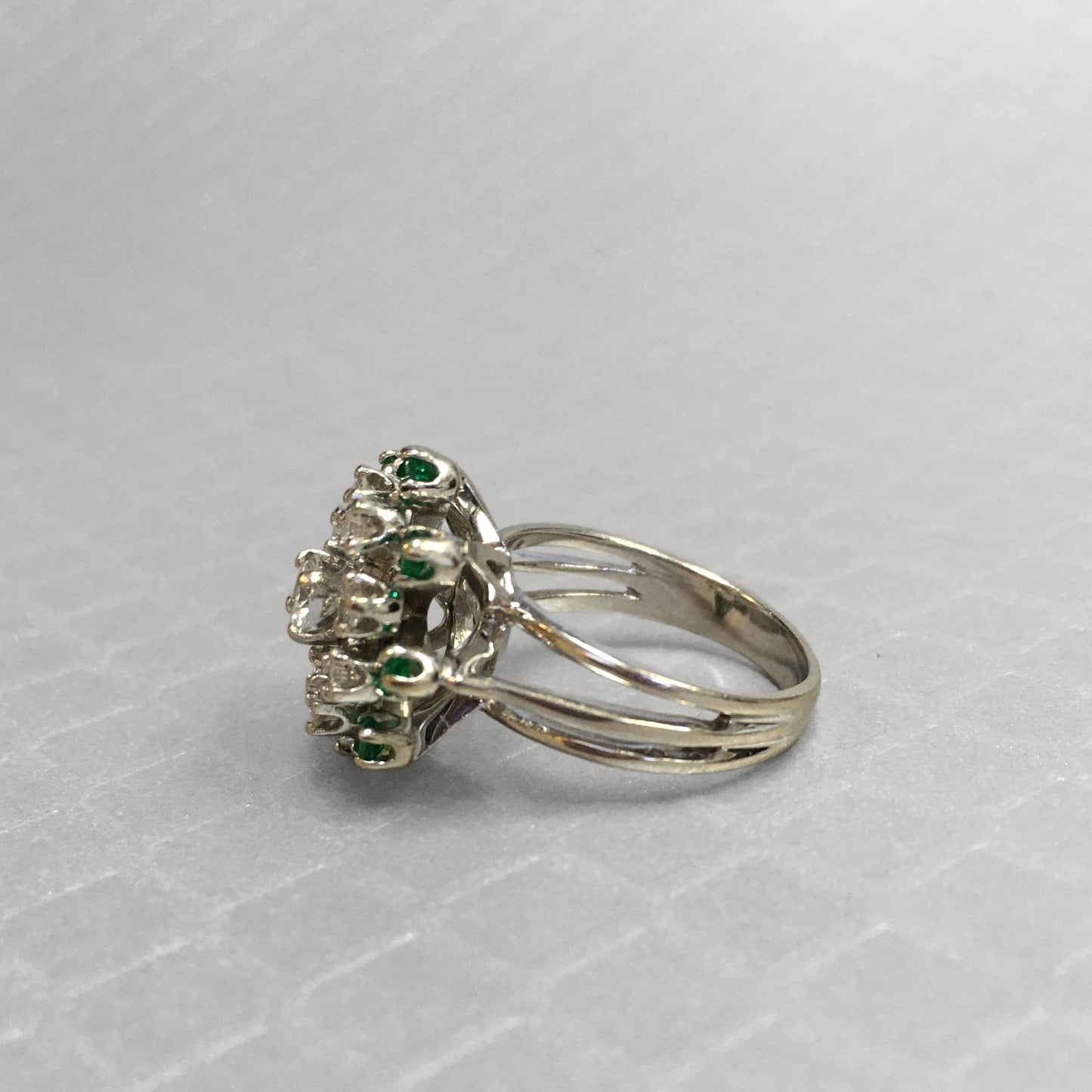 Preowned White Gold Diamond and Emerald Ring
