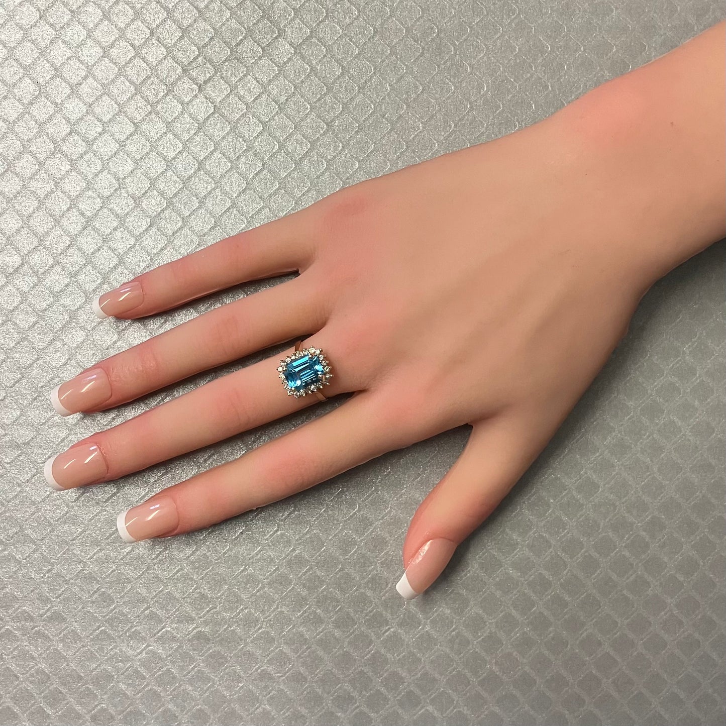 Preowned Yellow Gold Emerald Cut Blue Topaz and Diamond Ring