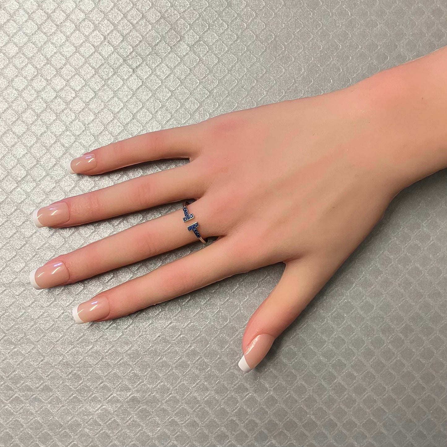 Preowned White Gold and Blue Sapphire Tiffany & Co. T Ring