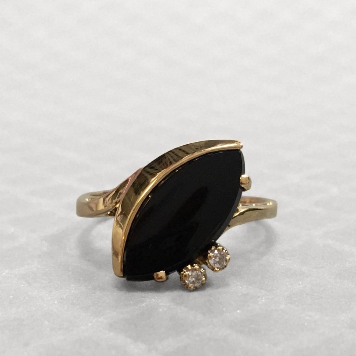 Preowned Yellow Gold Onyx and Diamond Ring