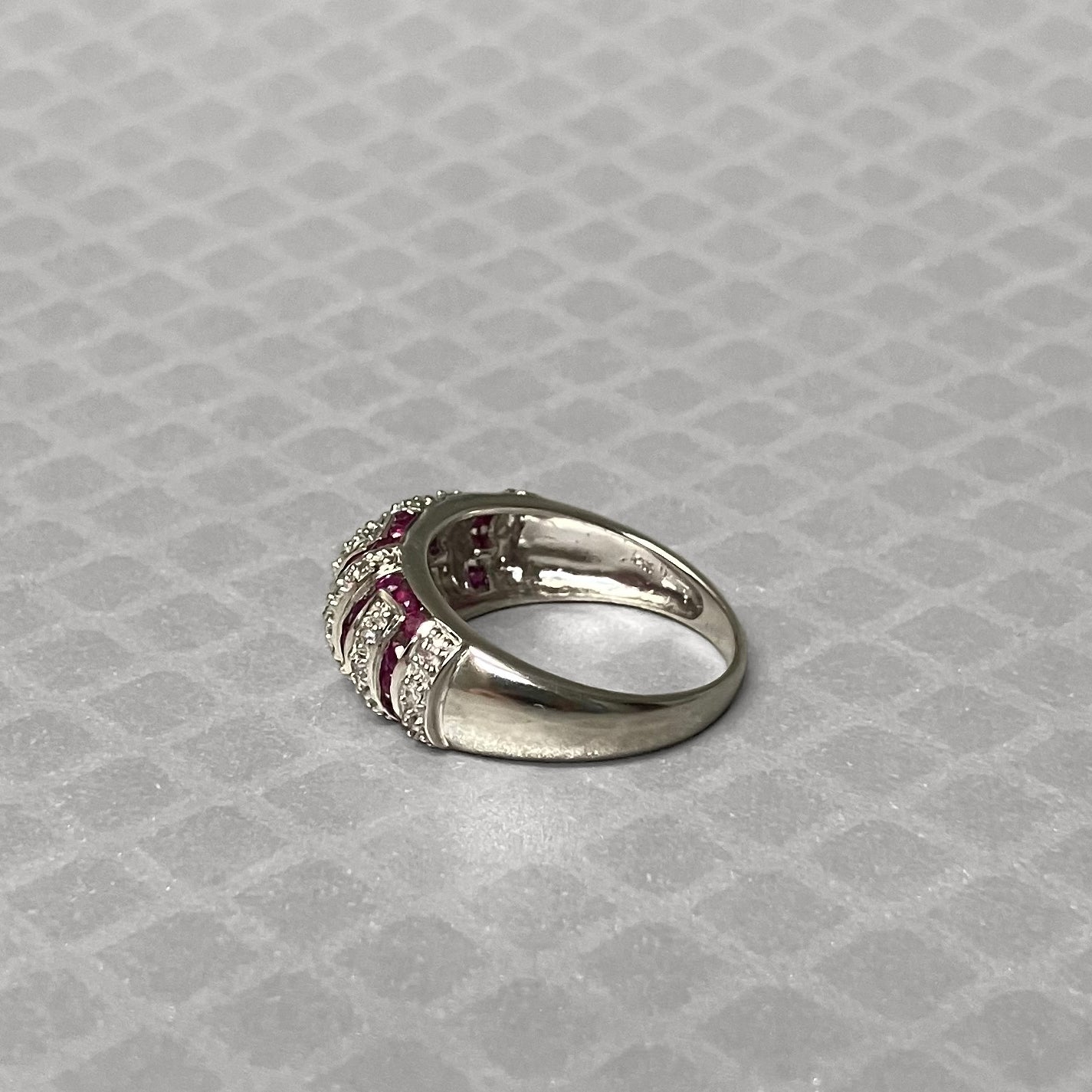 Preowned White Gold Ruby Diamond Dome Ring