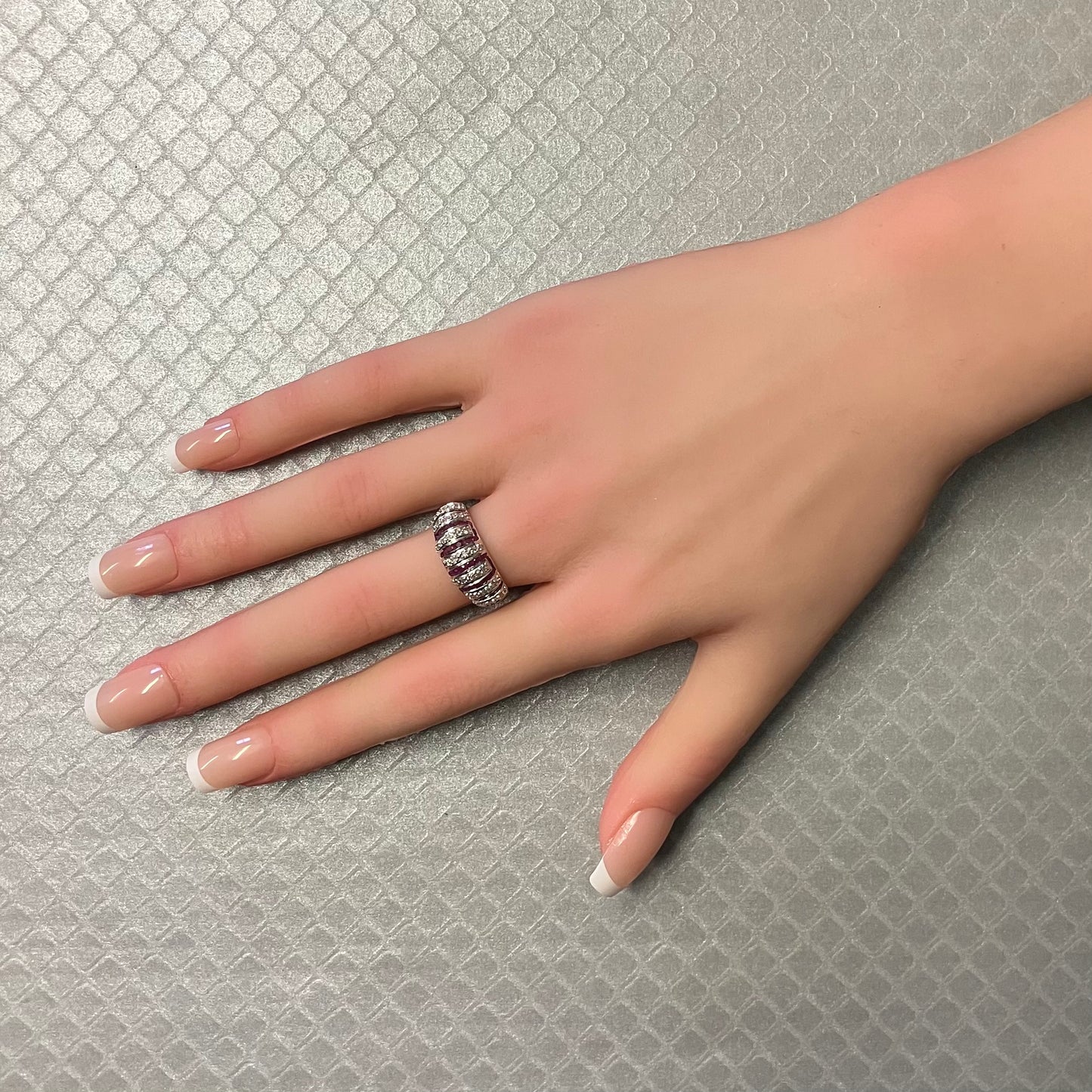 Preowned White Gold Ruby Diamond Dome Ring