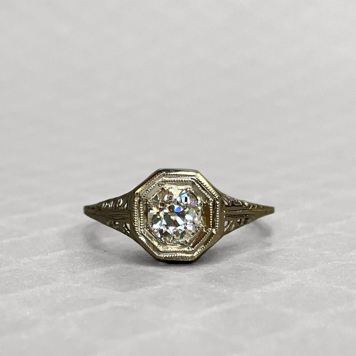 Preowned White Gold and Old European Cut Diamond Ring