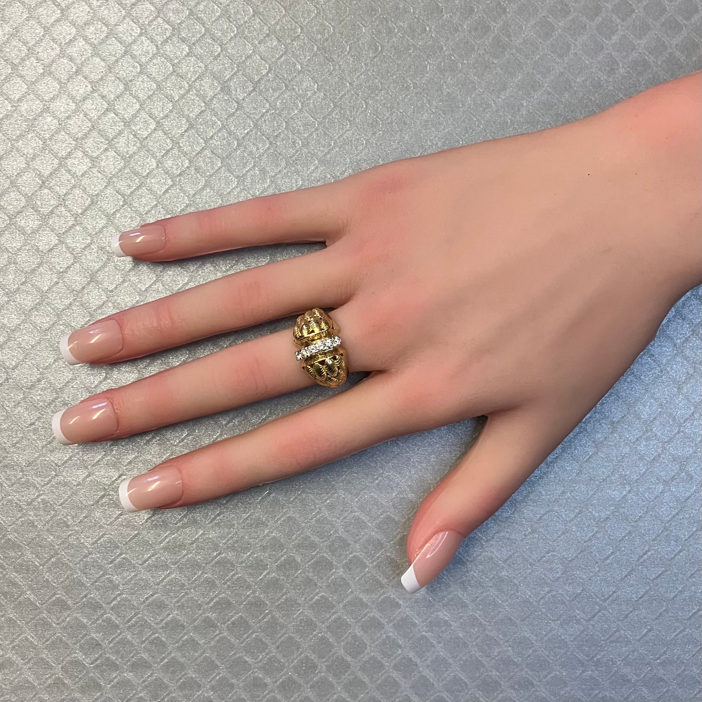 Preowned Yellow Gold and Diamond Textured Dome Ring