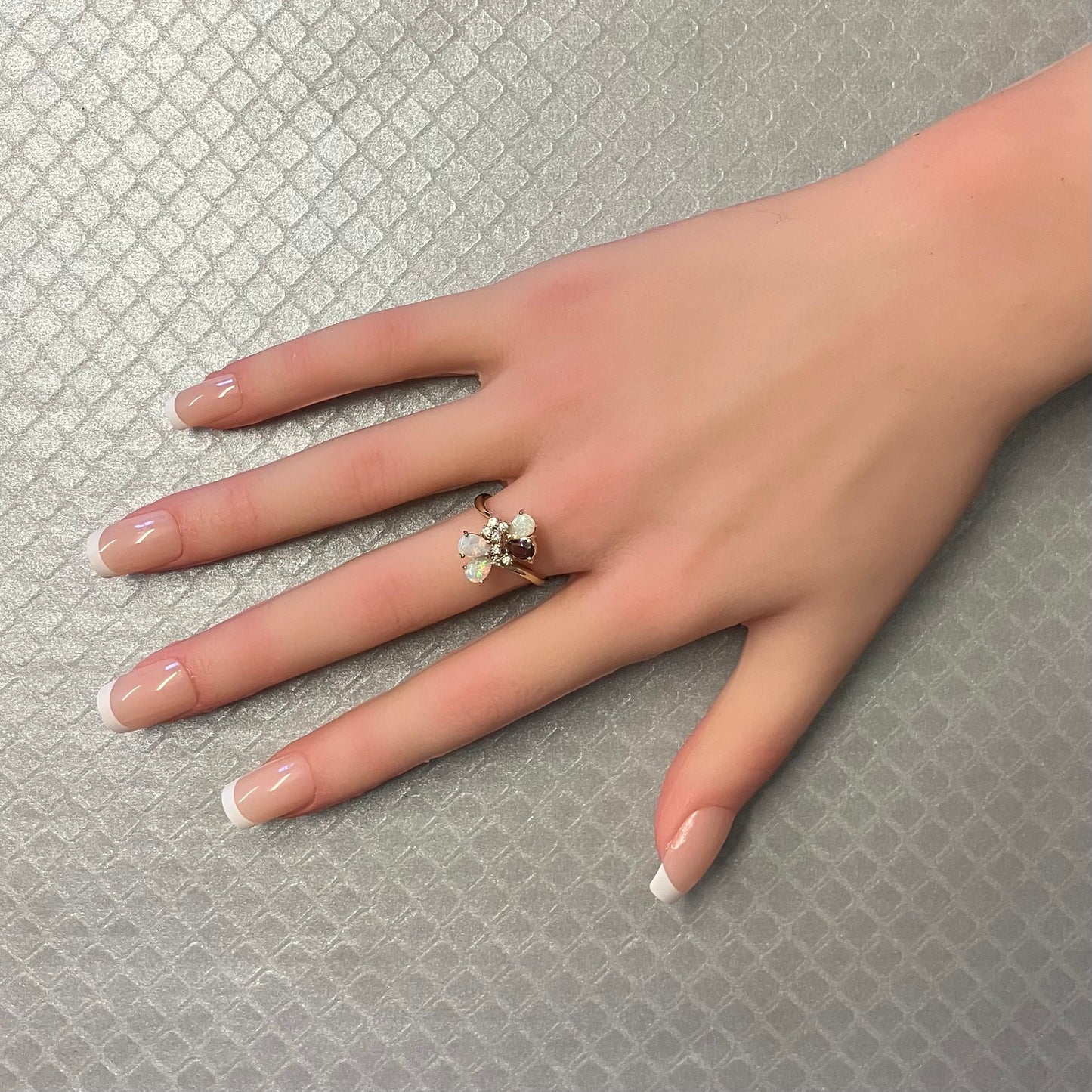 Preowned Yellow Gold Opal, Garnet and Diamond Cluster Ring