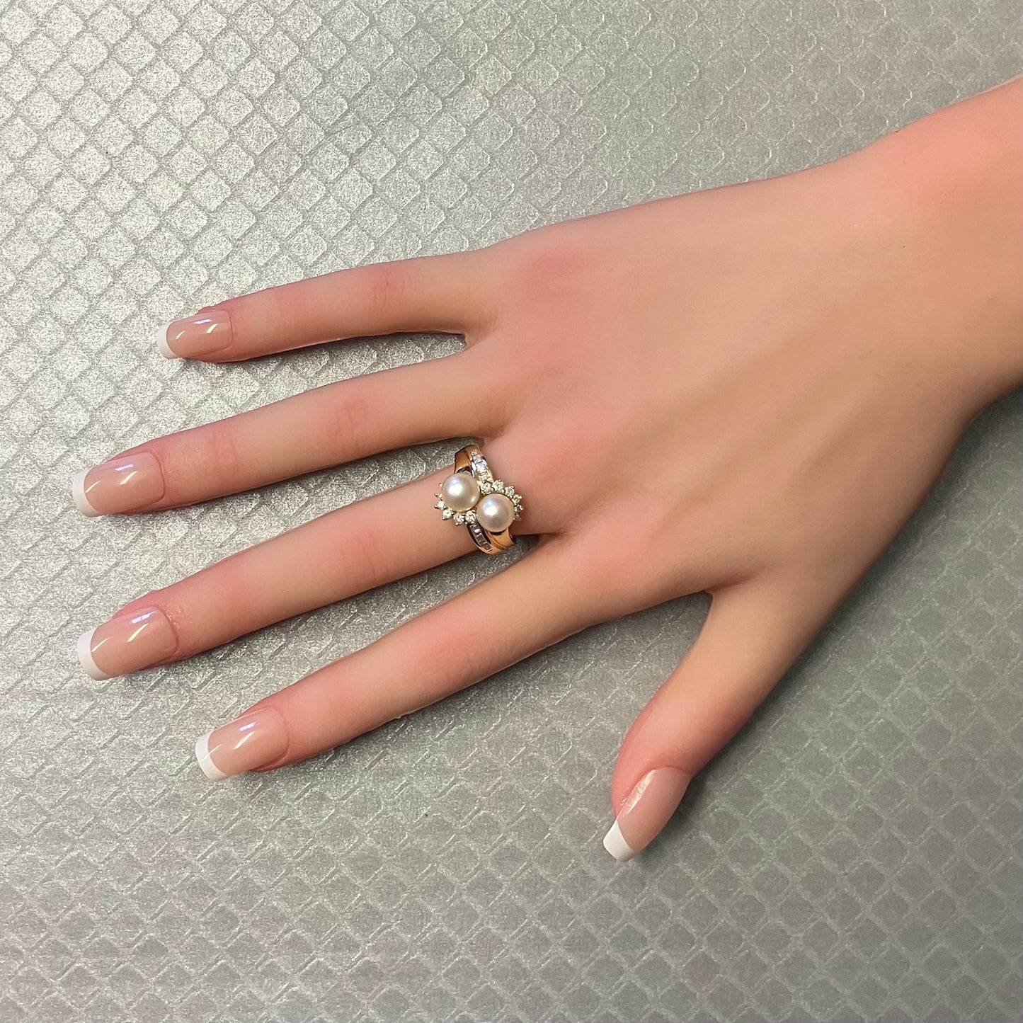Preowned Yellow Gold Cultured Pearl and Diamond Bypass Ring