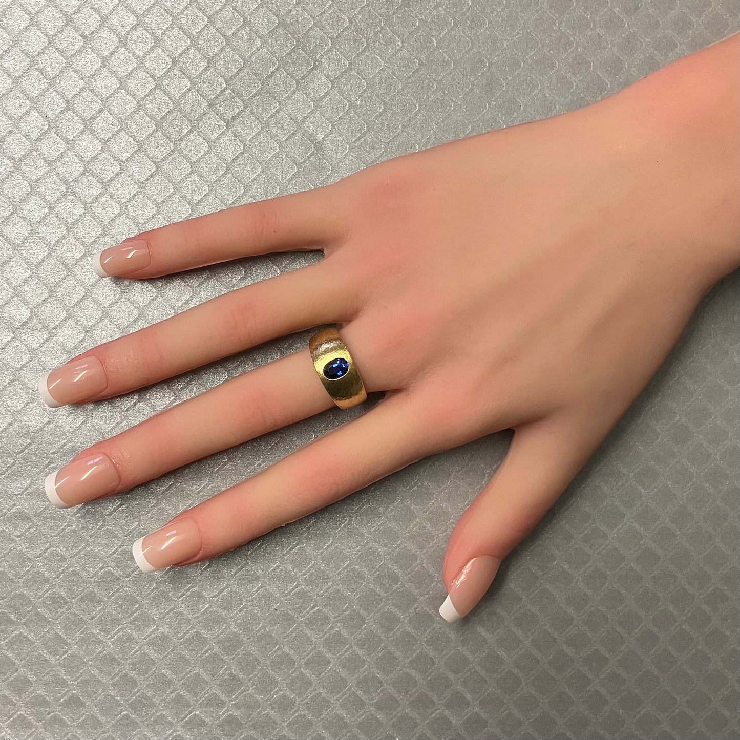 Preowned Yellow Gold and Oval Blue Sapphire Textured Ring