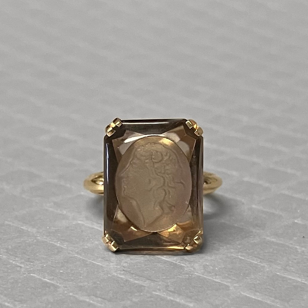 Preowned Yellow Gold and Smoky Quartz Cameo Ring