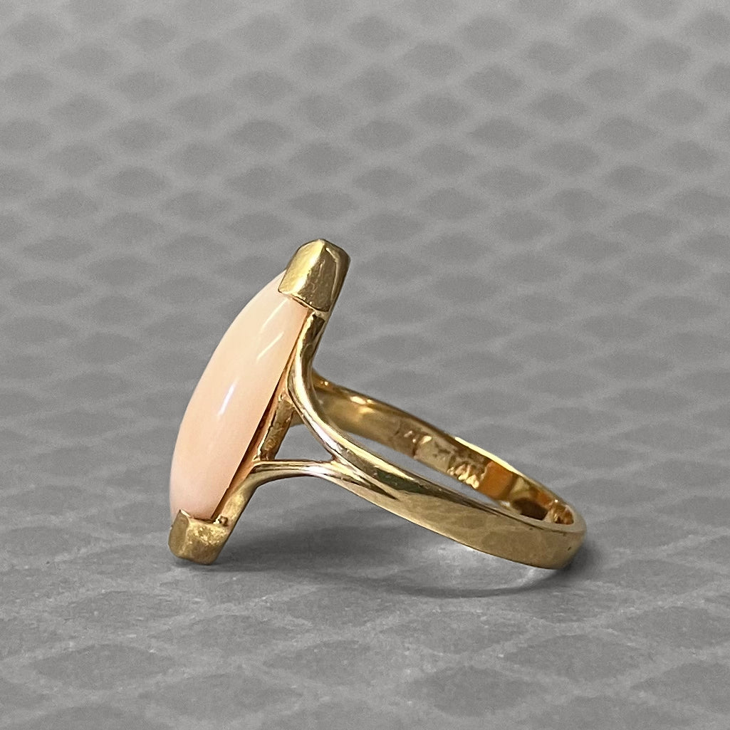 Preowned Yellow Gold and Navette Coral Ring