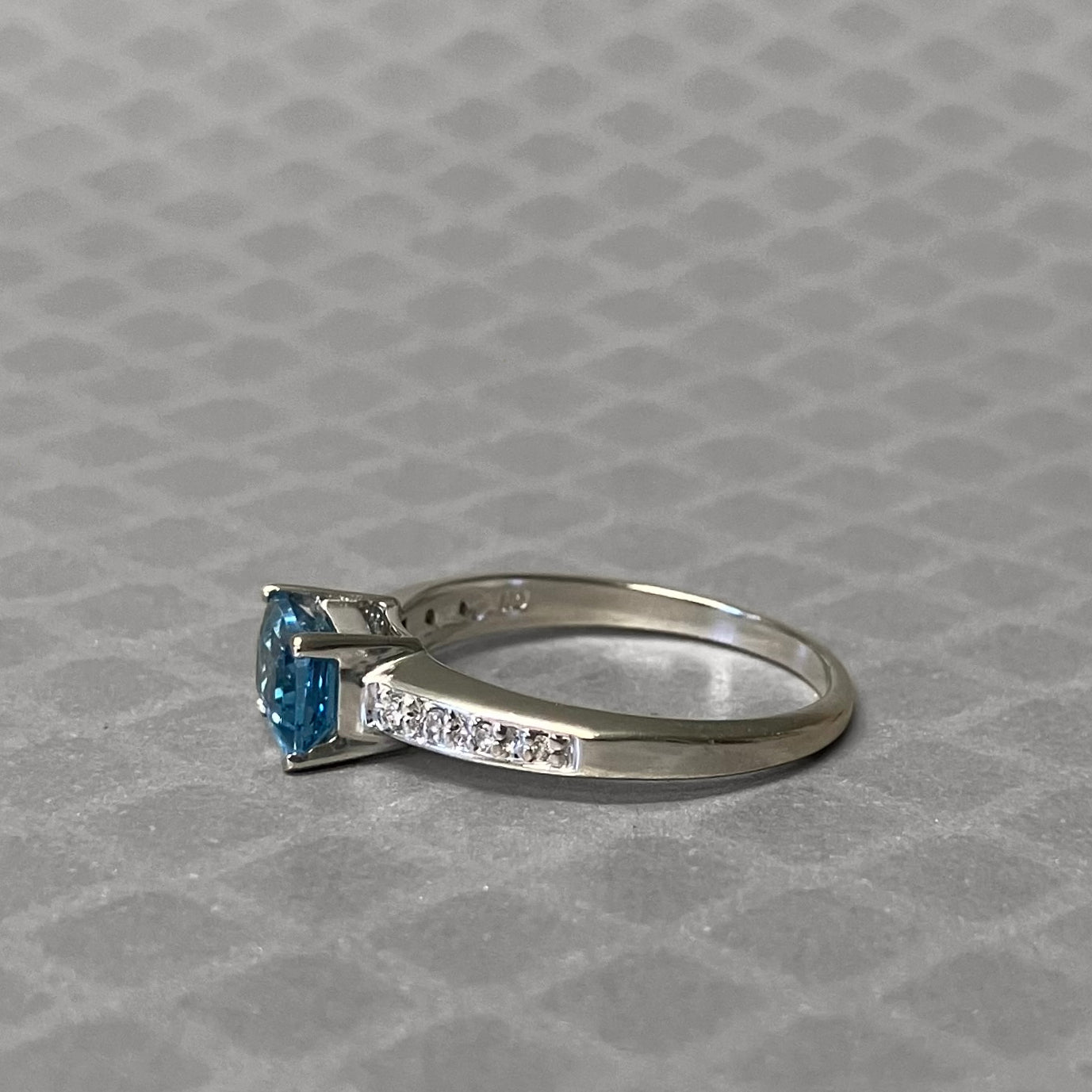 Preowned White Gold Emerald Cut Blue Topaz and Diamond Ring
