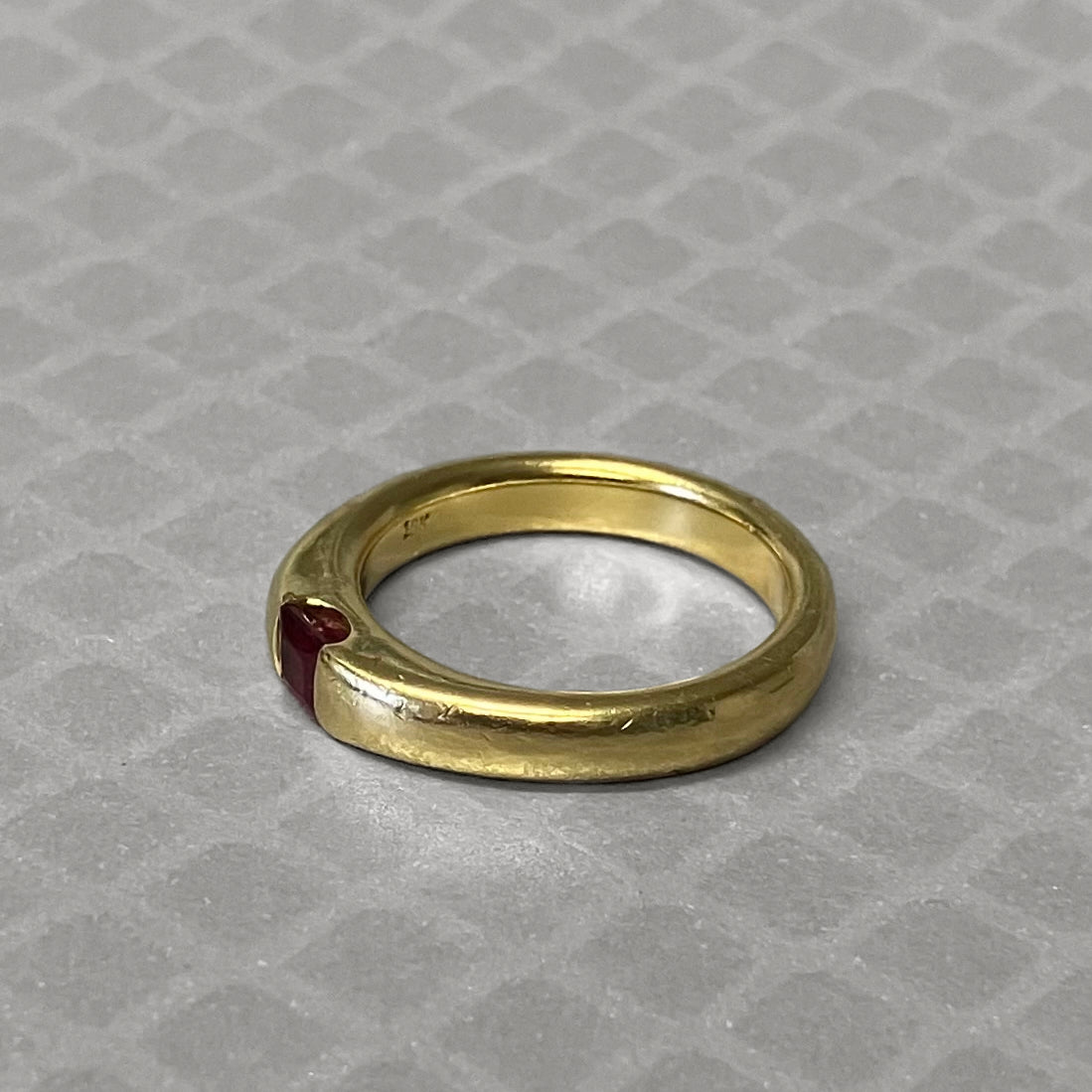 Preowned Yellow Gold and Square Ruby Rounded Band Ring