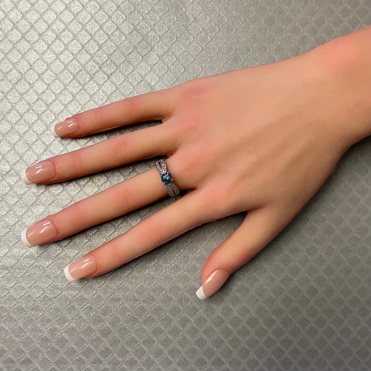 Preowned White Gold White and Irradiated Blue Diamond Ring