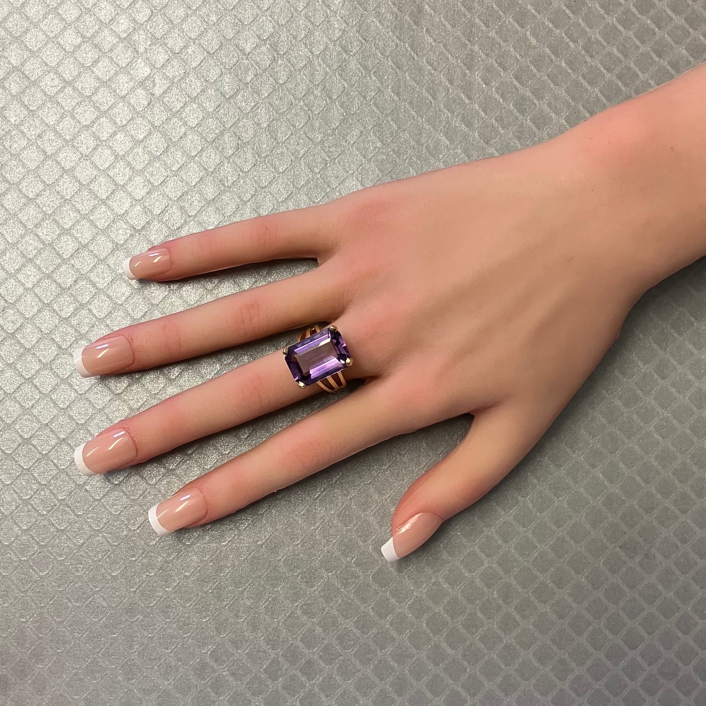 Preowned Yellow Gold and Emerald Cut Amethyst Ring