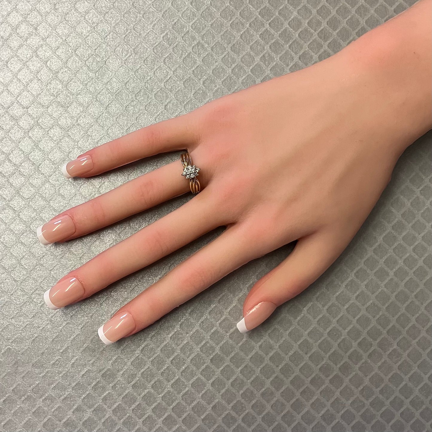 Preowned Yellow Gold and Diamond Cluster Ribbed Ring
