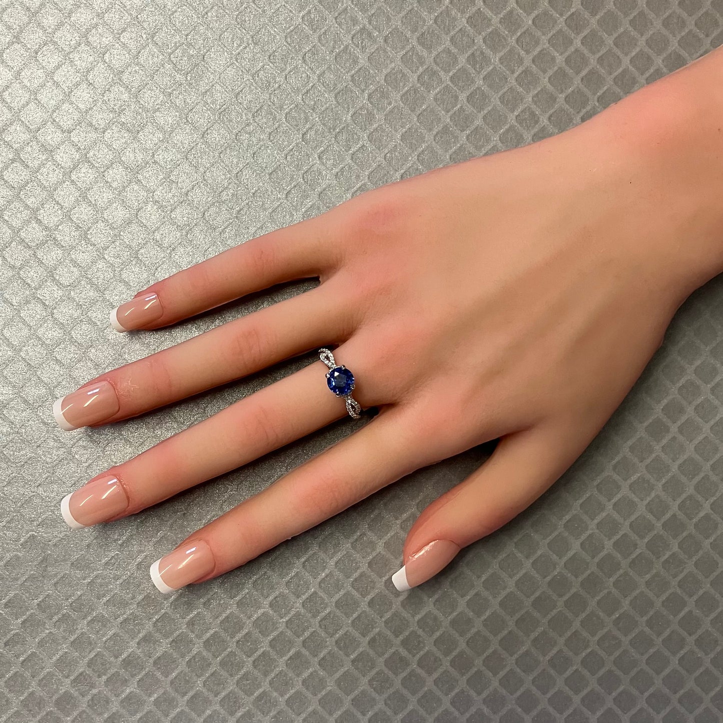 Preowned White Gold Blue Sapphire and Diamond Ring
