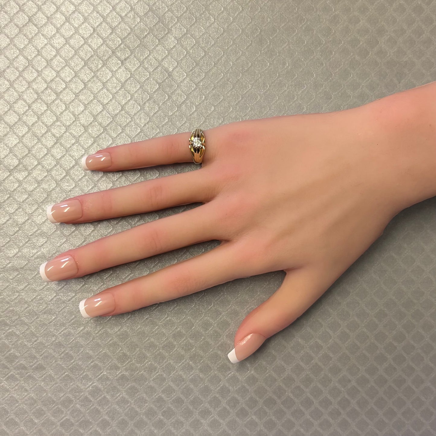 Preowned Yellow Gold and Old European Cut Diamond Ribbed Ring