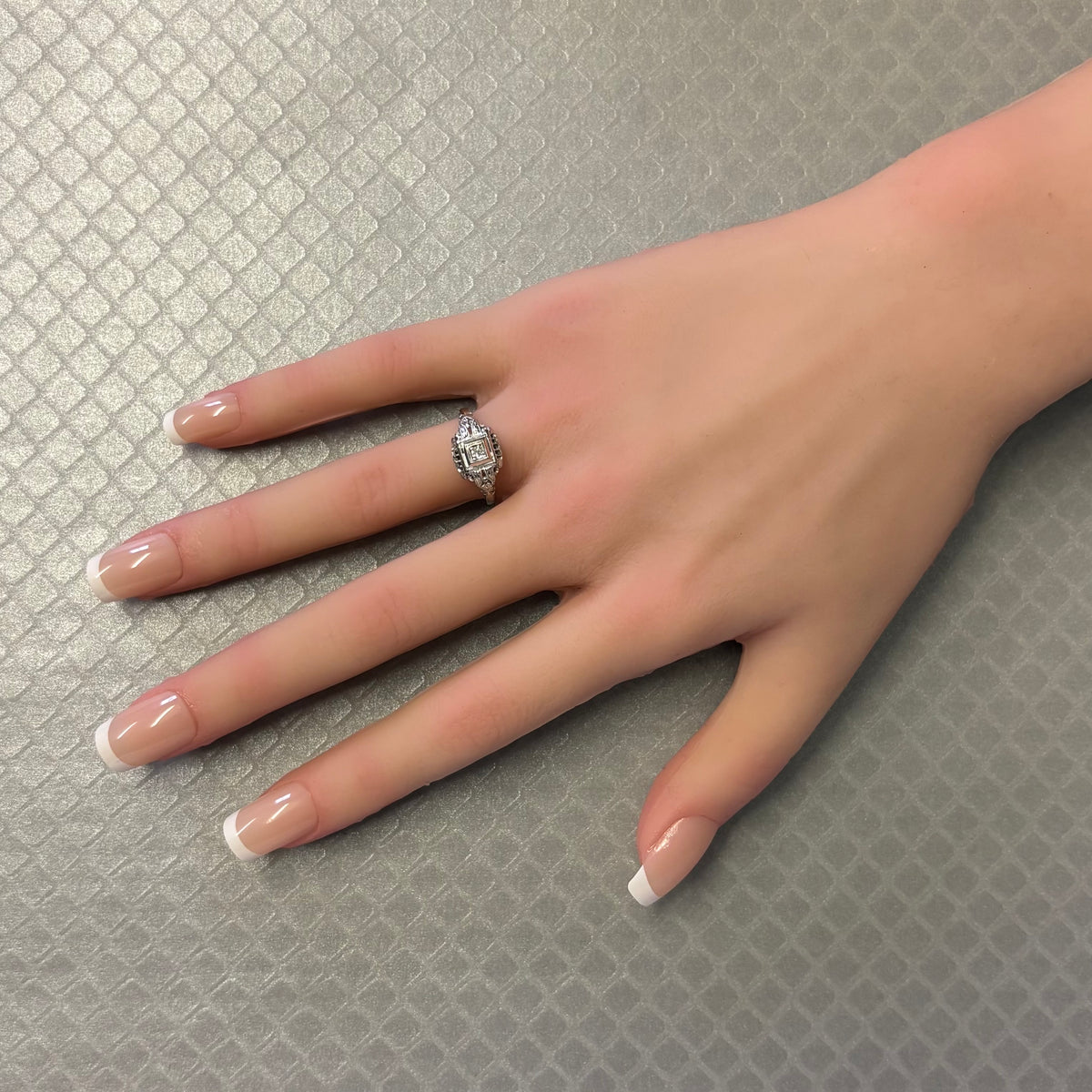 Preowned White Gold and Diamond Filigree Art Deco Ring