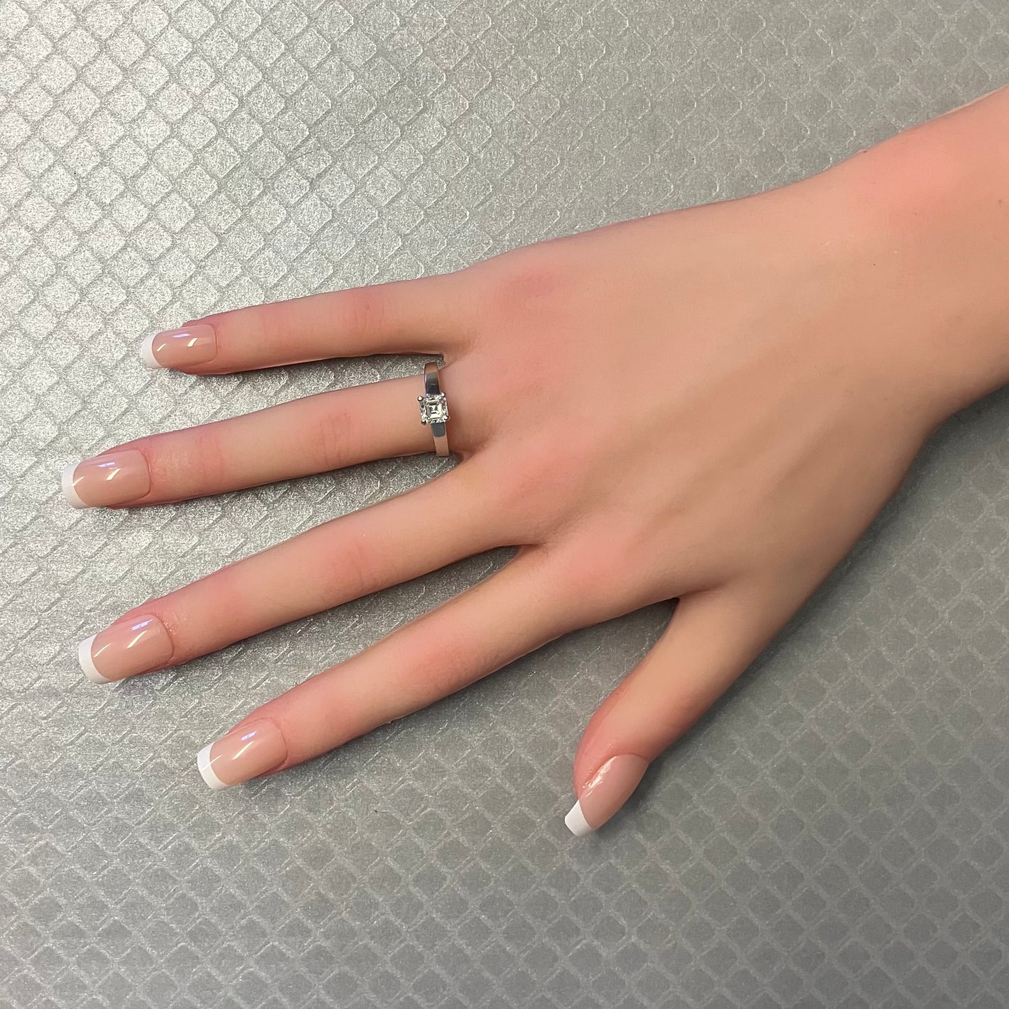Preowned White Gold and Square Step Cut Diamond Engagement Ring