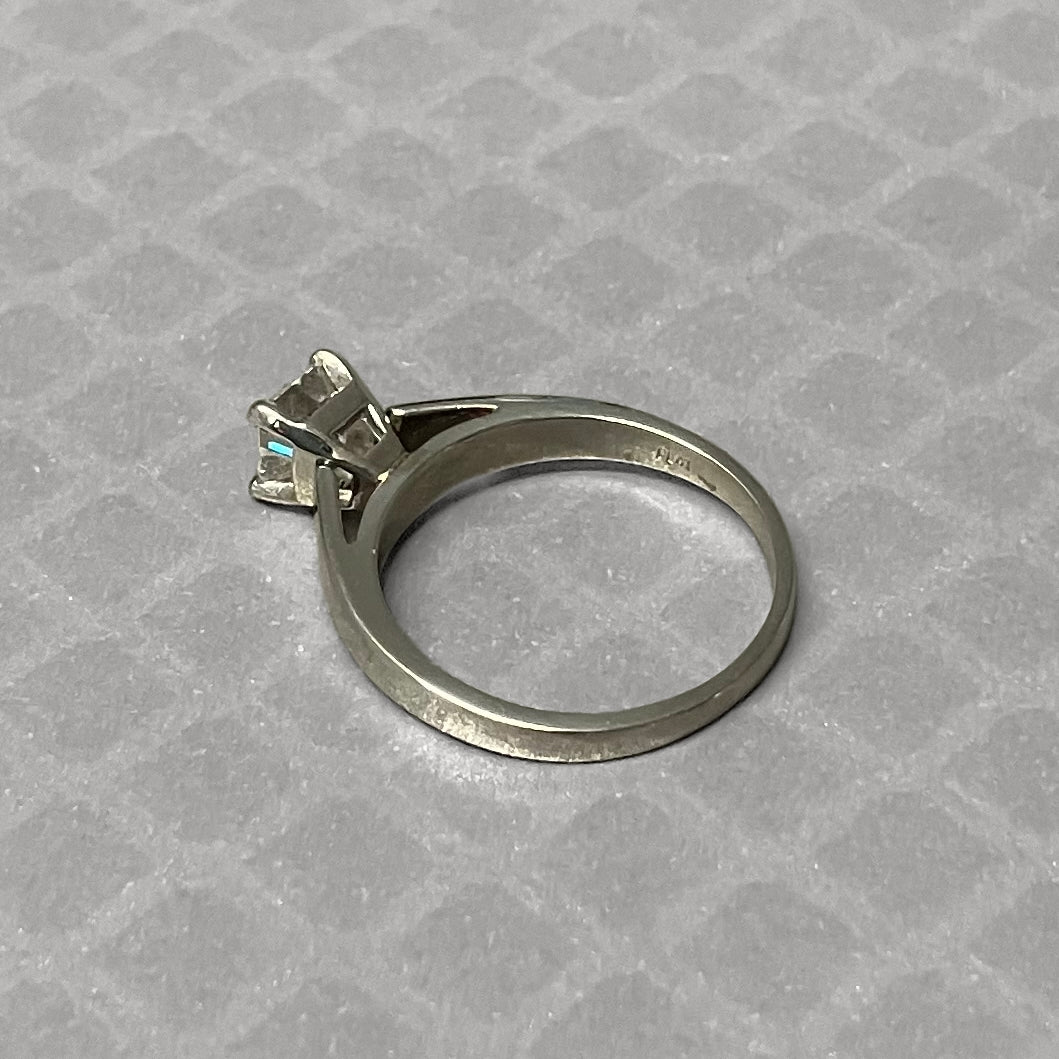 Preowned White Gold and Square Step Cut Diamond Engagement Ring