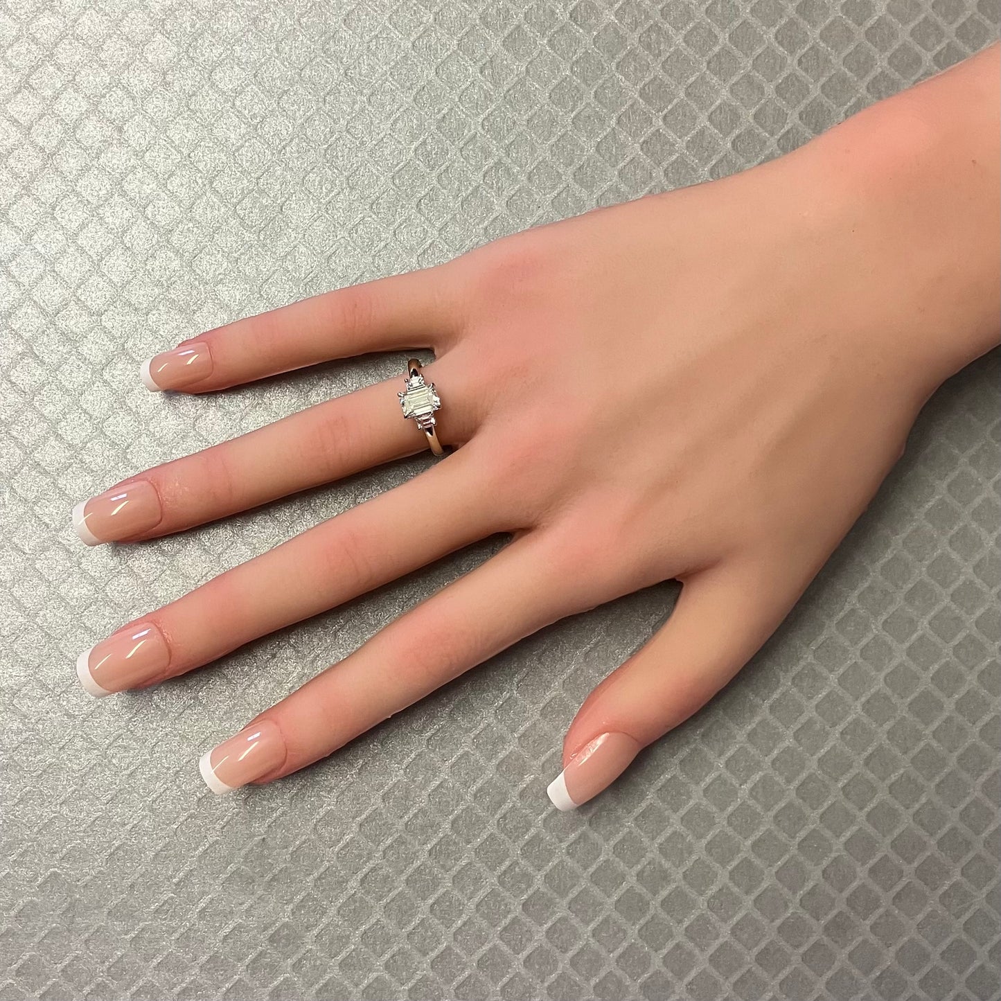 Preowned White Gold and Three Emerald Cut Diamond Engagement Ring