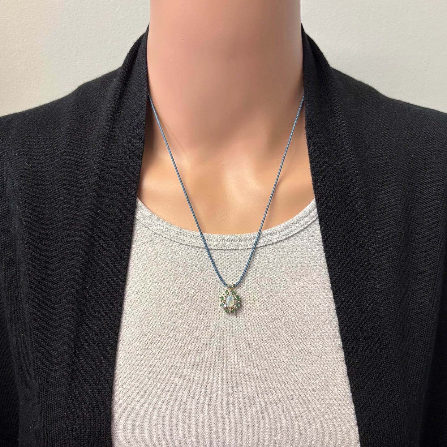 Preowned Yellow Gold Emerald, Diamond and Opal Cluster Pendant