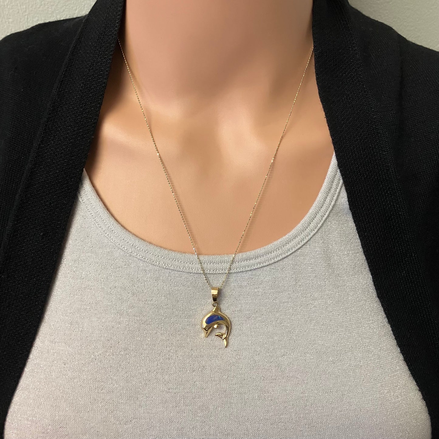 Preowned Yellow Gold and Opal Inlay Dolphin Pendant
