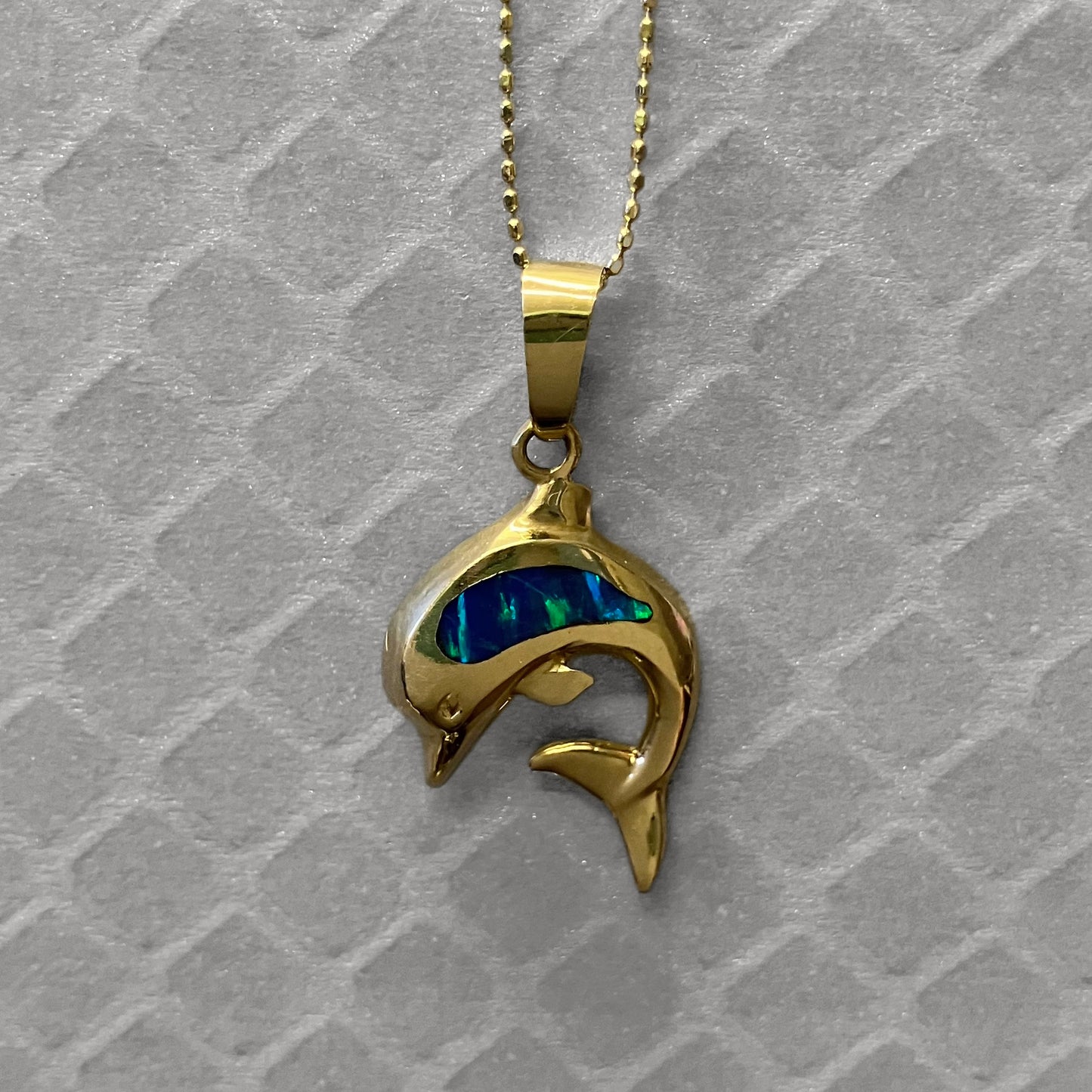 Preowned Yellow Gold and Opal Inlay Dolphin Pendant