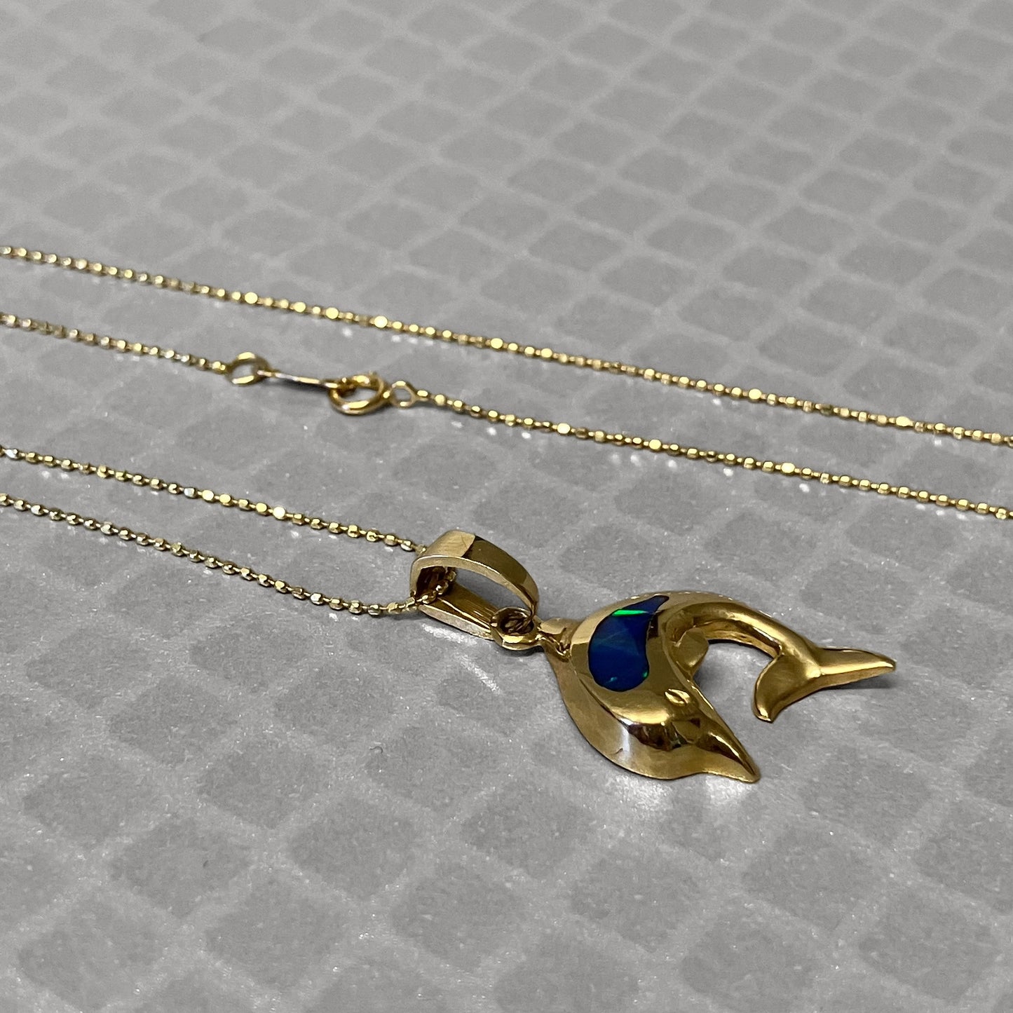Preowned Yellow Gold and Opal Inlay Dolphin Pendant