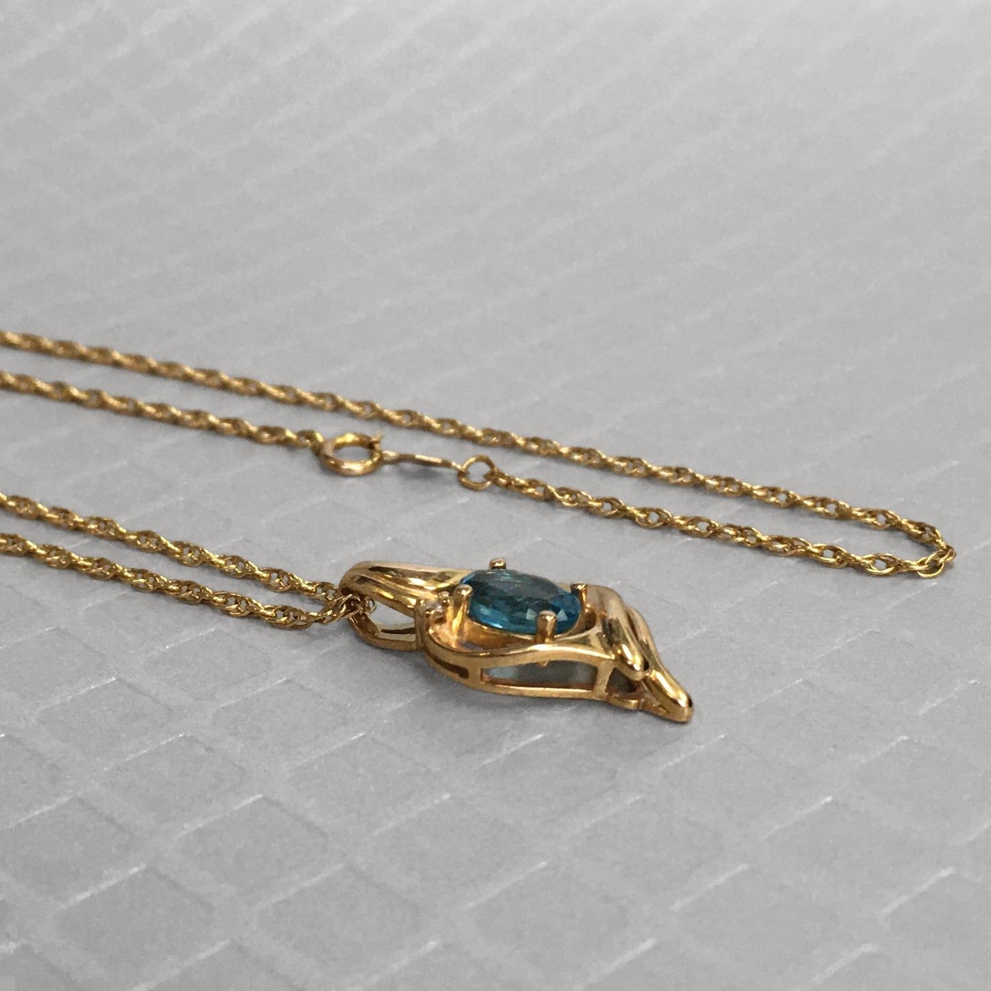 Preowned Yellow Gold Blue Topaz and Diamond Swirl Pendant