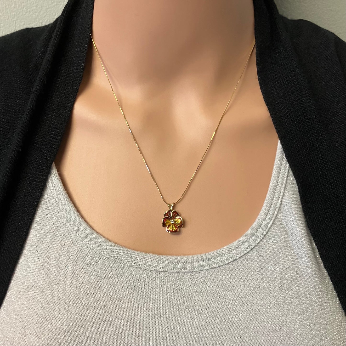 Preowned Yellow Gold Diamond and Enamel Pansy Pendant