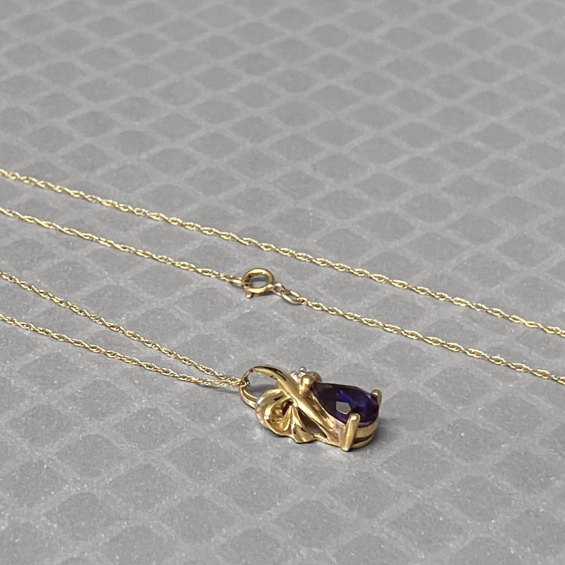 Preowned Yellow Gold Pear Shaped Amethyst and Diamond Pendant