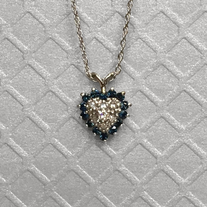 Preowned White Gold Blue Sapphire and Diamond Heart Pendant