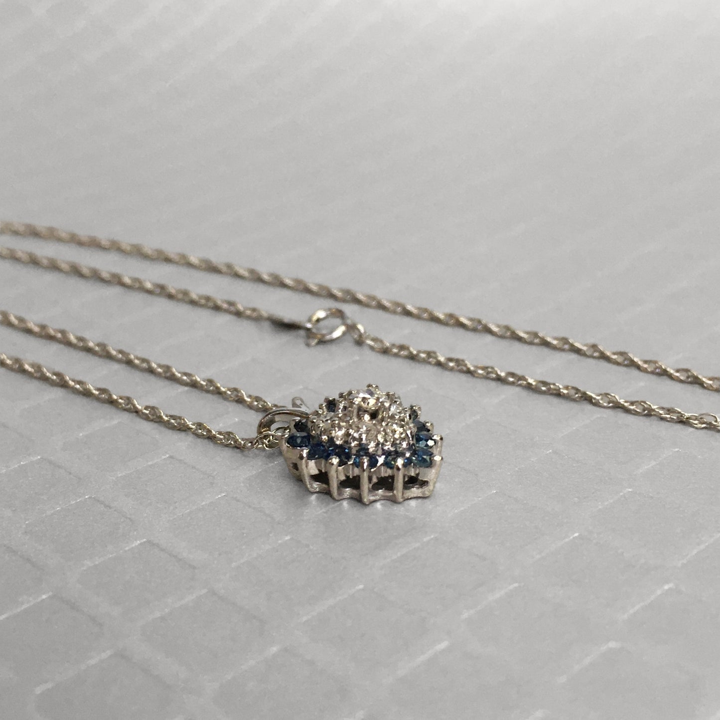 Preowned White Gold Blue Sapphire and Diamond Heart Pendant