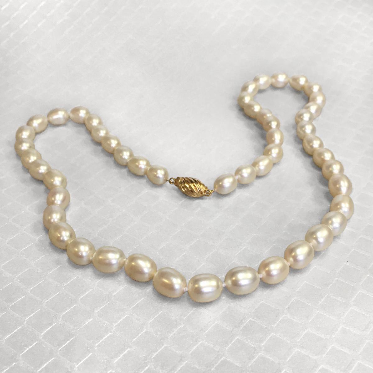 Preowned Yellow Gold and Oblong Freshwater Cultured Pearl Necklace