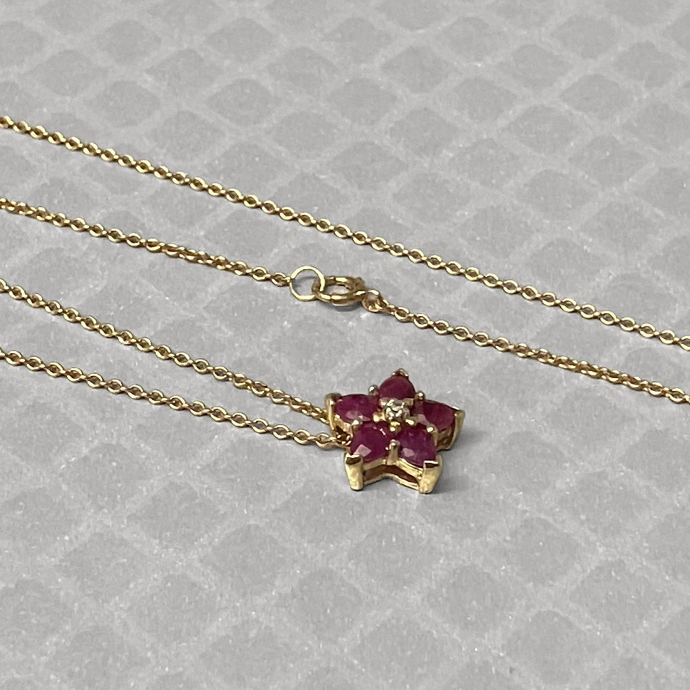 Preowned Yellow Gold Ruby and Diamond Cluster Pendant